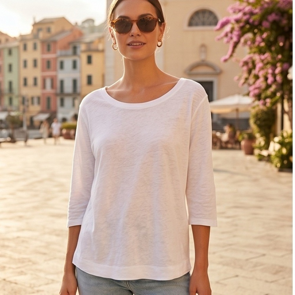 Adrienne Vittadini‎ 1X White 100% Linen 3/4 Sleeve Top Fairycore Airy Breathable